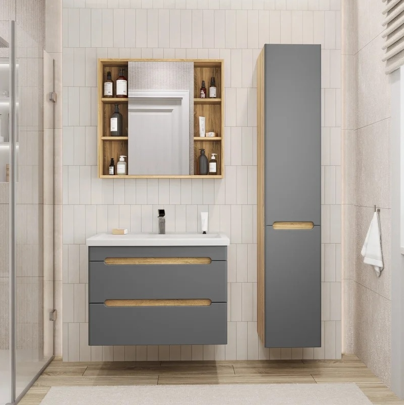 Тумба подвесная SanStar Diva 80 с раковиной Como 80 (комплект), Gold Craft