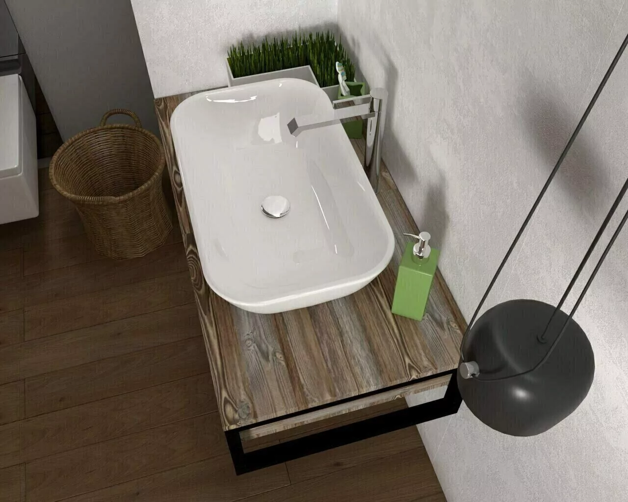 Тумба подвесная 1Marka Grunge loft 70П с раковиной Roll 53, 1 ящик, дуб намибия