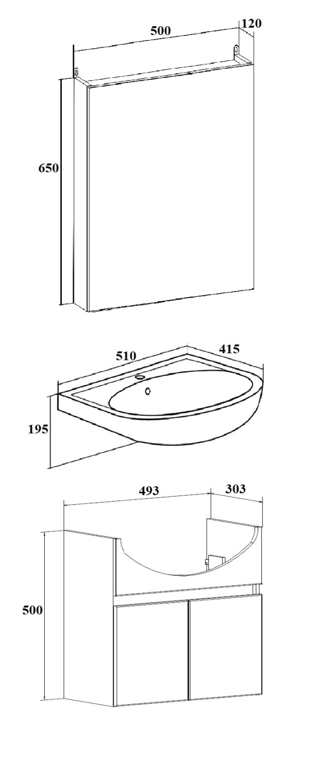 Тумба подвесная Runo Лада 50 с раковиной Уют 50, крафтовый дуб