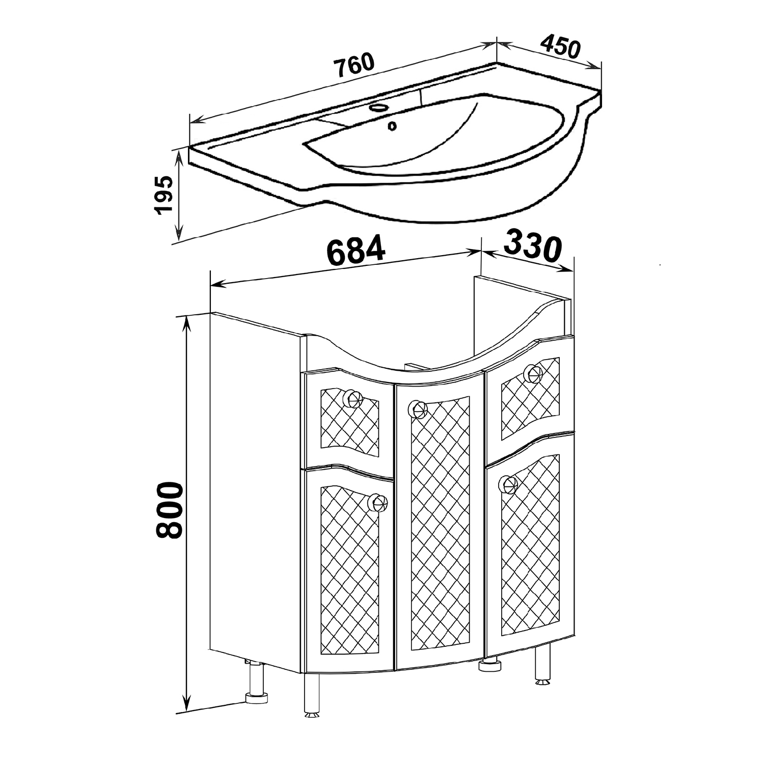 Тумба напольная Runo Милано 75 с раковиной Элеганс 75, белый