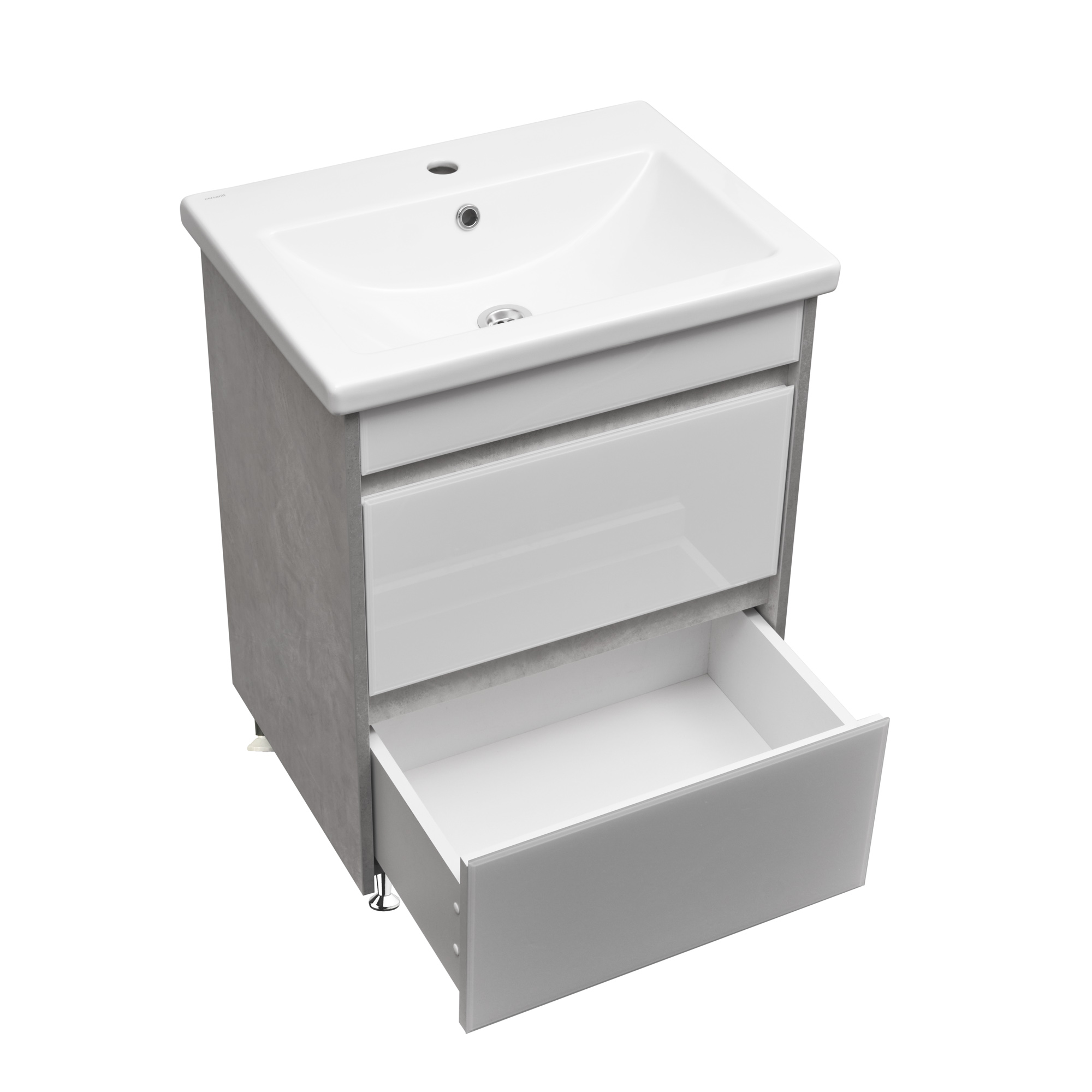 Тумба напольная Stella Polar Браво 60 с раковиной Сомо 60, слэйт/лакобель белое