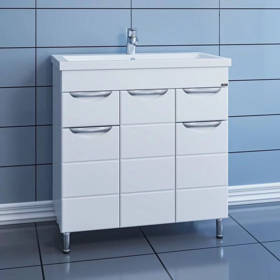 Тумба напольная Санта Родос 80 с раковиной Фостер 80, белая