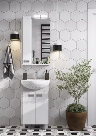 Тумба напольная Aquaton Бекка 50 с раковиной Смайл 50, белый/дуб сомерсет