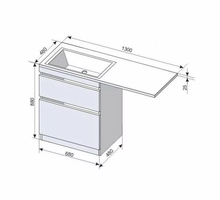 Тумба напольная Style Line Даллас 130 Люкс Plus ПВХ с раковиной Даллас 130 под стиральную машину, три ящика, правая, белая