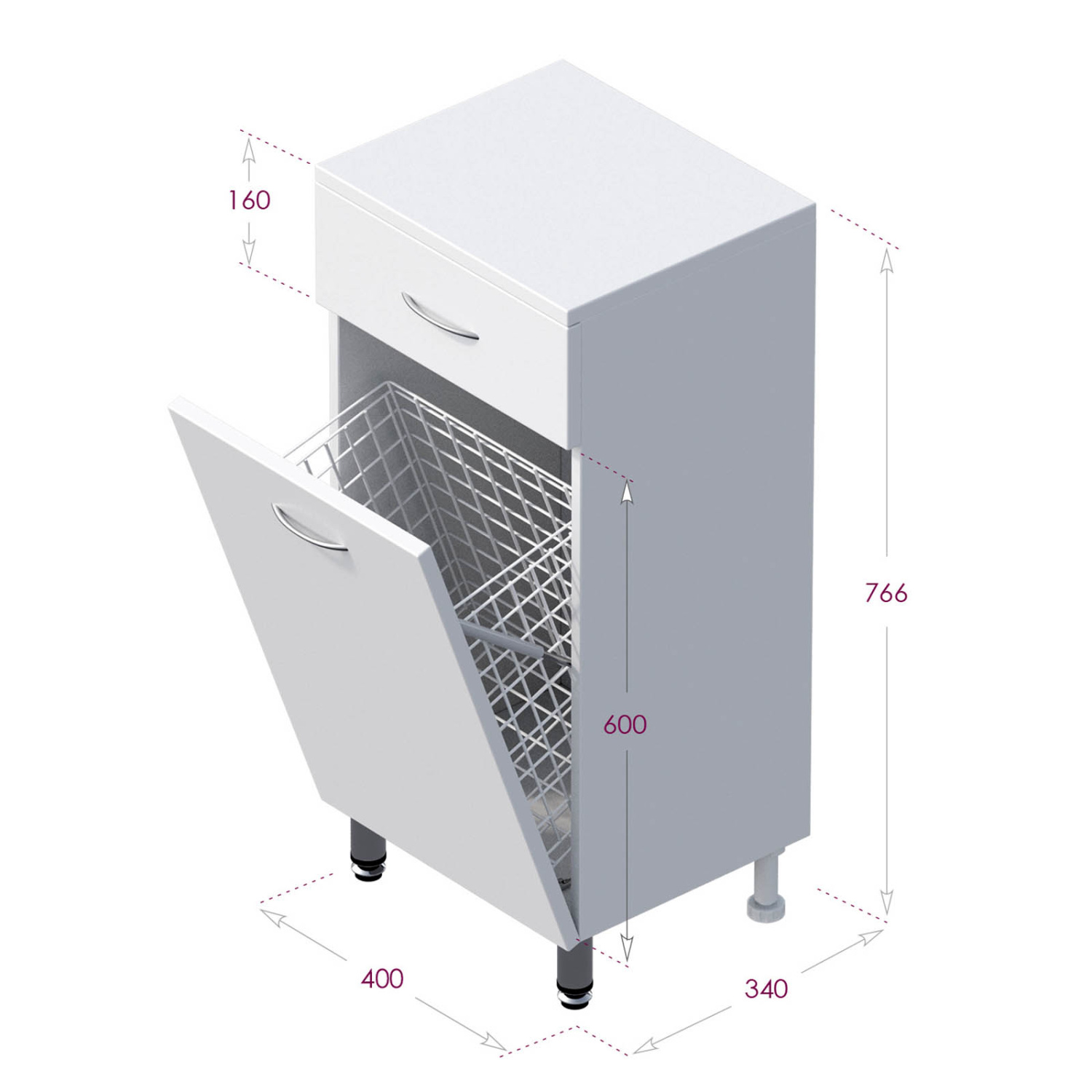 Тумба-комод Onika Каприз 40 напольный, белый, с бельевой корзиной