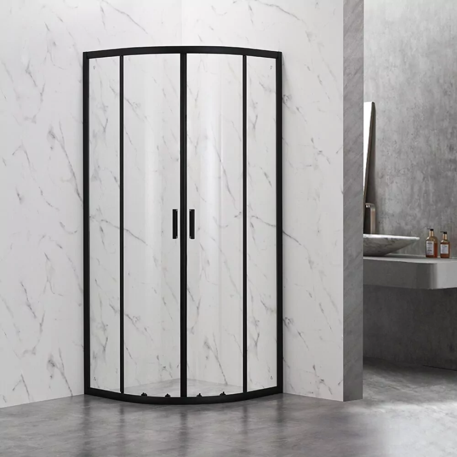 Душевой уголок Veconi RV202B-90-01-C6 90x90 полукруглый 1/4, без поддона, прозрачное стекло, черный матовый