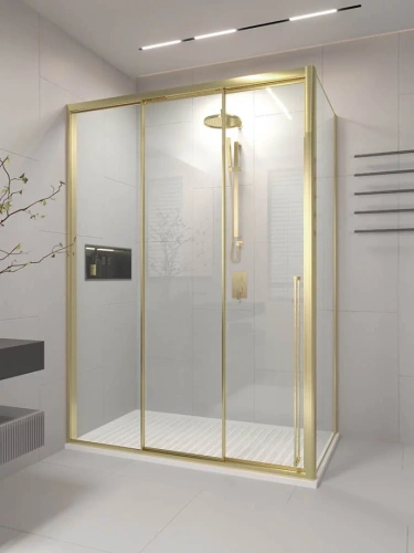 Душевой угол раздвижной Veconi Premium Ptato 300 SP G-L, 1300х1000x2000, золото брашированный, стекло прозрачное от магазина Vanna-Vanna.ru!