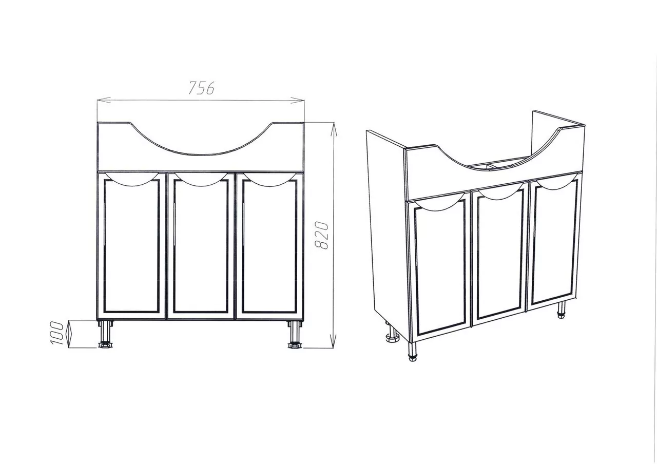 Тумба напольная Viant Лима 80 с раковиной Erica 80, белый