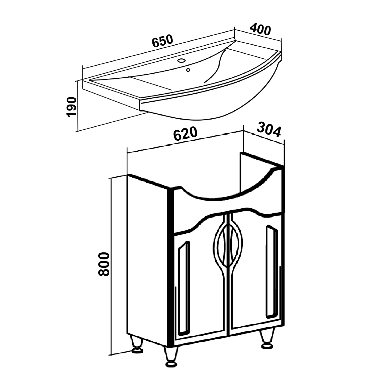 Тумба напольная Runo Толедо 65 с раковиной Стиль 65, белый