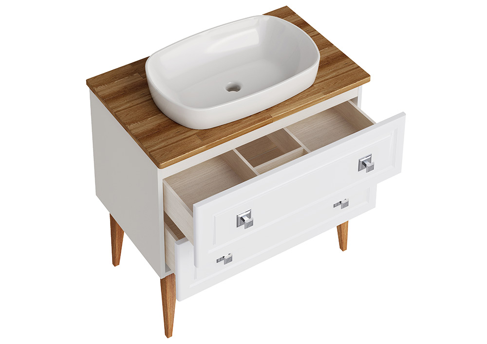 Мебель для ванной ASB Woodline Каталина 80 комплект, напольный, слоновая кость, хром