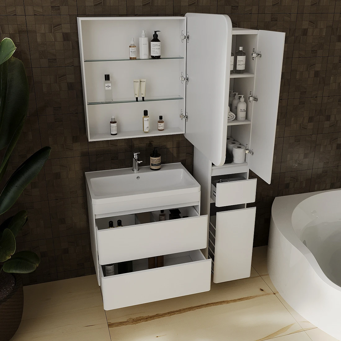 Тумба подвесная Style Line Атлантика 70 Plus Люкс с раковиной Атлантика 70, антискрейч, белый матовый