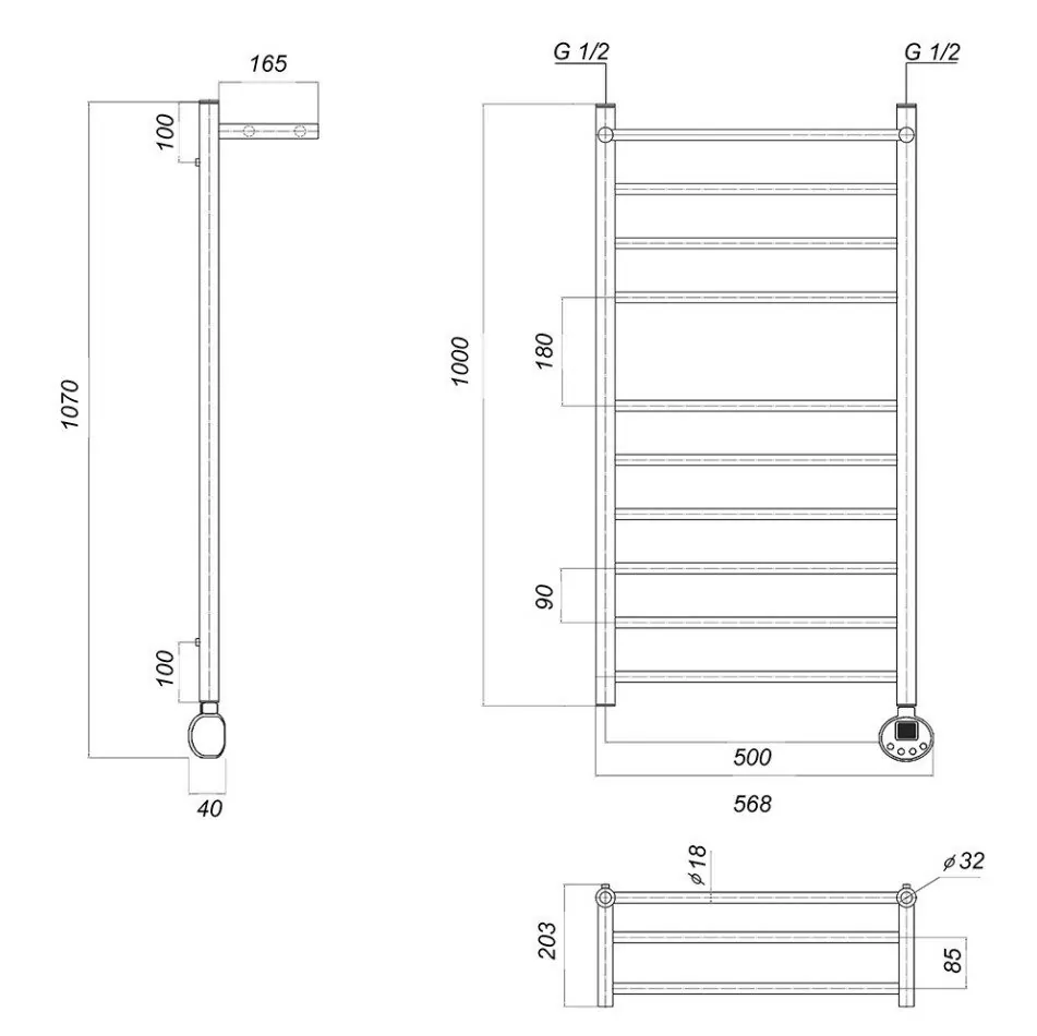 Полотенцесушитель электрический Domoterm Медея с полкой П10 500х1000 ER правый, хром