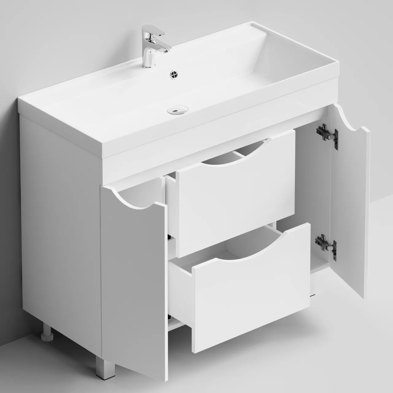 Тумба напольная Vod-ok Лайт 100 с раковиной Classica 100, белая + 13 цветов