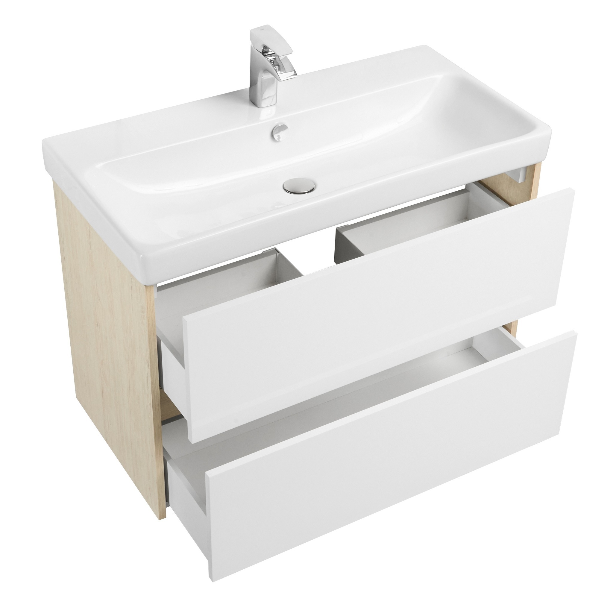 Тумба Aquaton Сканди 90 с раковиной Адриана 90, 2 ящика, подвесная, белый, дуб верона