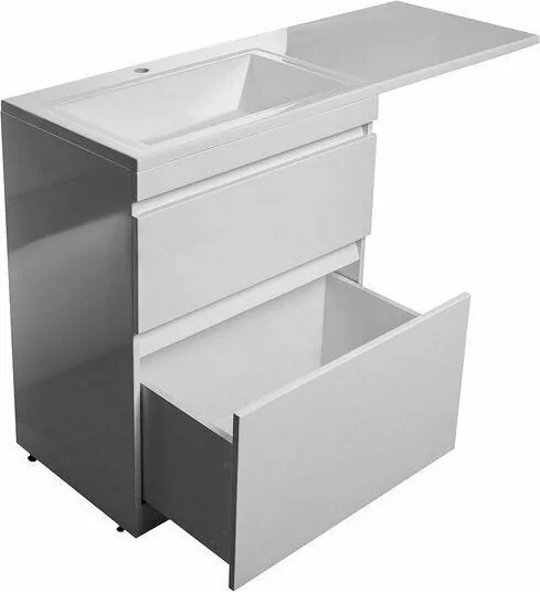 Тумба напольная Style Line Даллас 130 Люкс Plus ПВХ с раковиной Даллас 130 под стиральную машину, два ящика, левая, белая