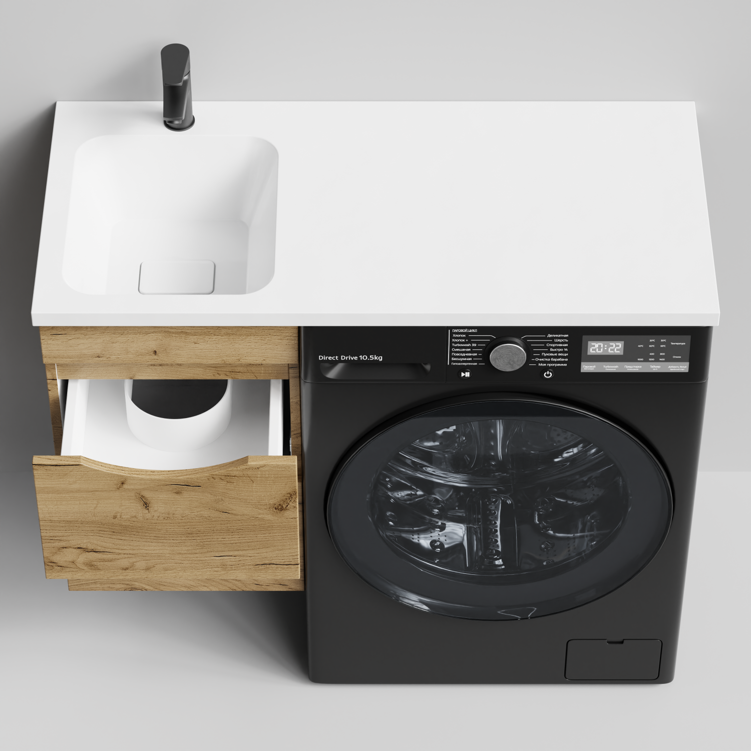 Тумба Vod-ok 38 с раковиной Смайл 100 подвесная, под стиральную машину, левая, Дуб Тортуга