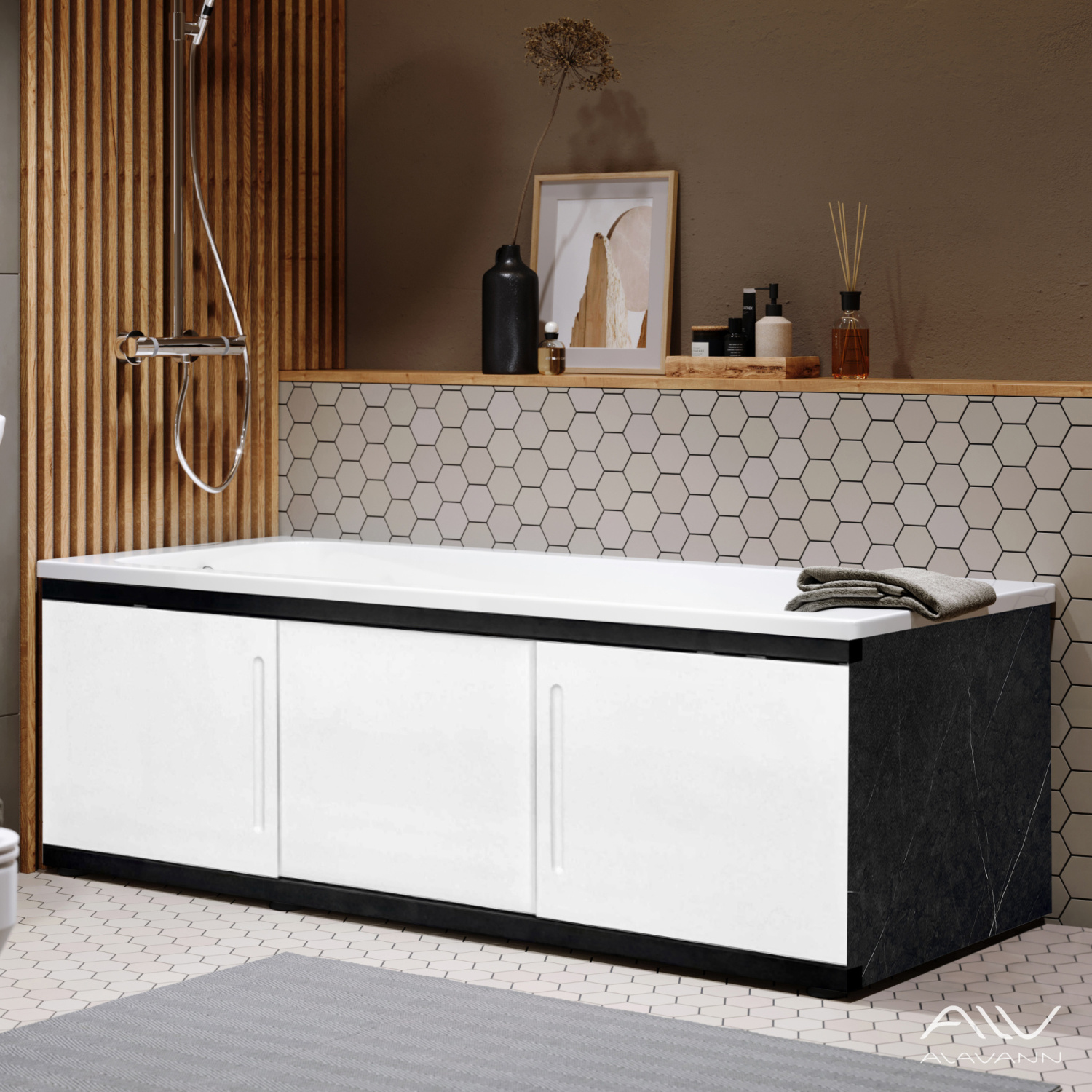 Экран под ванну Alavann Alt Black 170 раздвижной белый