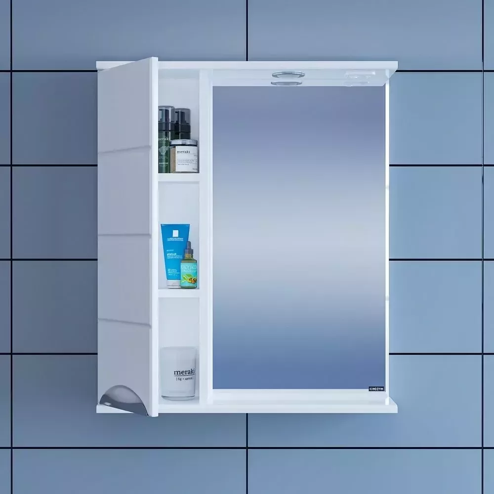 Зеркало со шкафчиком Санта Родос 60 L свет, белый