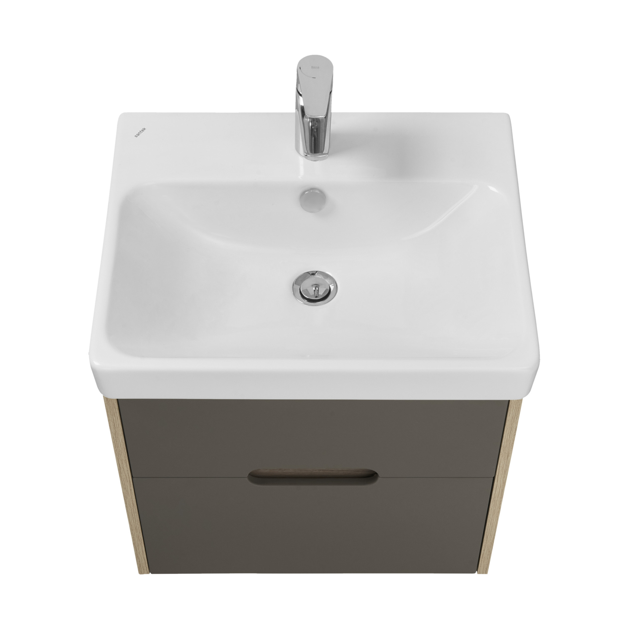 Тумба Aquaton Оливия 55 с раковиной Адриана 55 подвесная, 2 ящика, грей, дуб ойстер