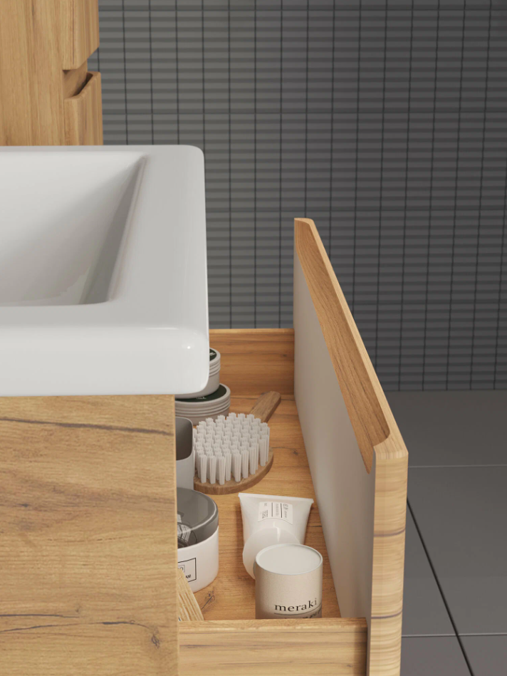 Тумба подвесная SanStar Riana 60 с раковиной Como 60 (комплект), Gold Craft