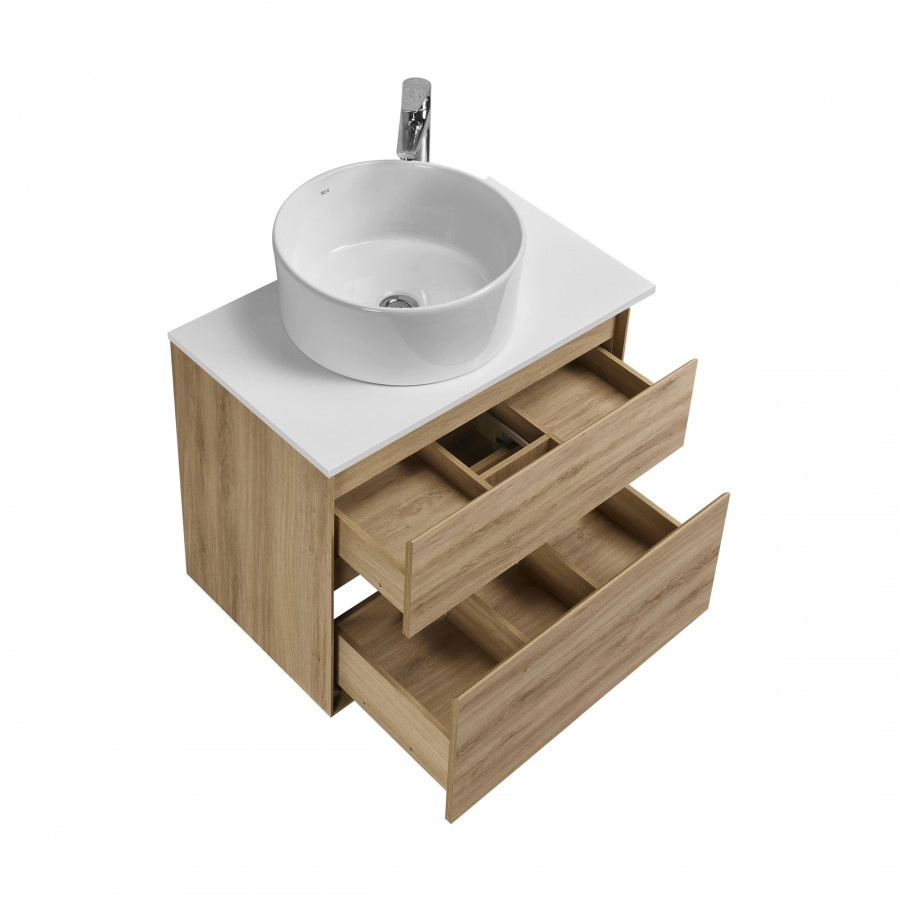 Тумба подвесная Aquaton Либерти 60 раковиной Одри 40х40 Soft белый, дуб эльвезия