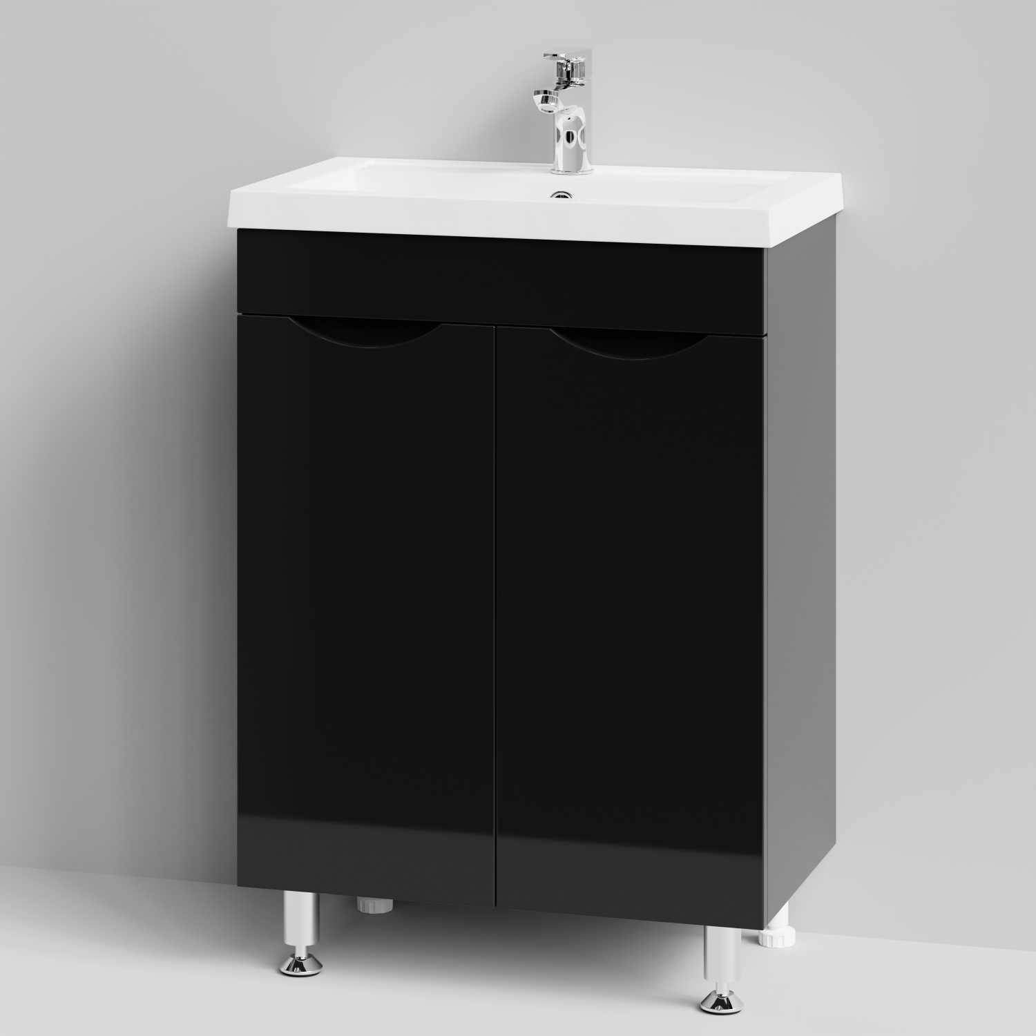 Тумба с раковиной Vod-ok Смайл 58 напольная, черный глянец