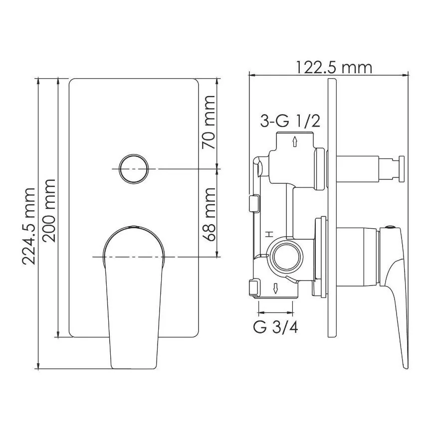 Смеситель с переключателем WasserKRAFT Wiese 8461 встраиваемый, на 2 выхода, оружейная сталь