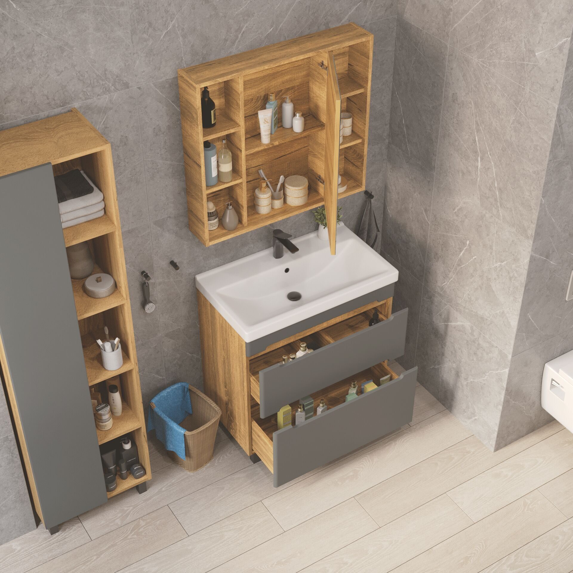 Тумба напольная SanStar Diva 80 с раковиной Фест 80 (комплект), Gold Craft