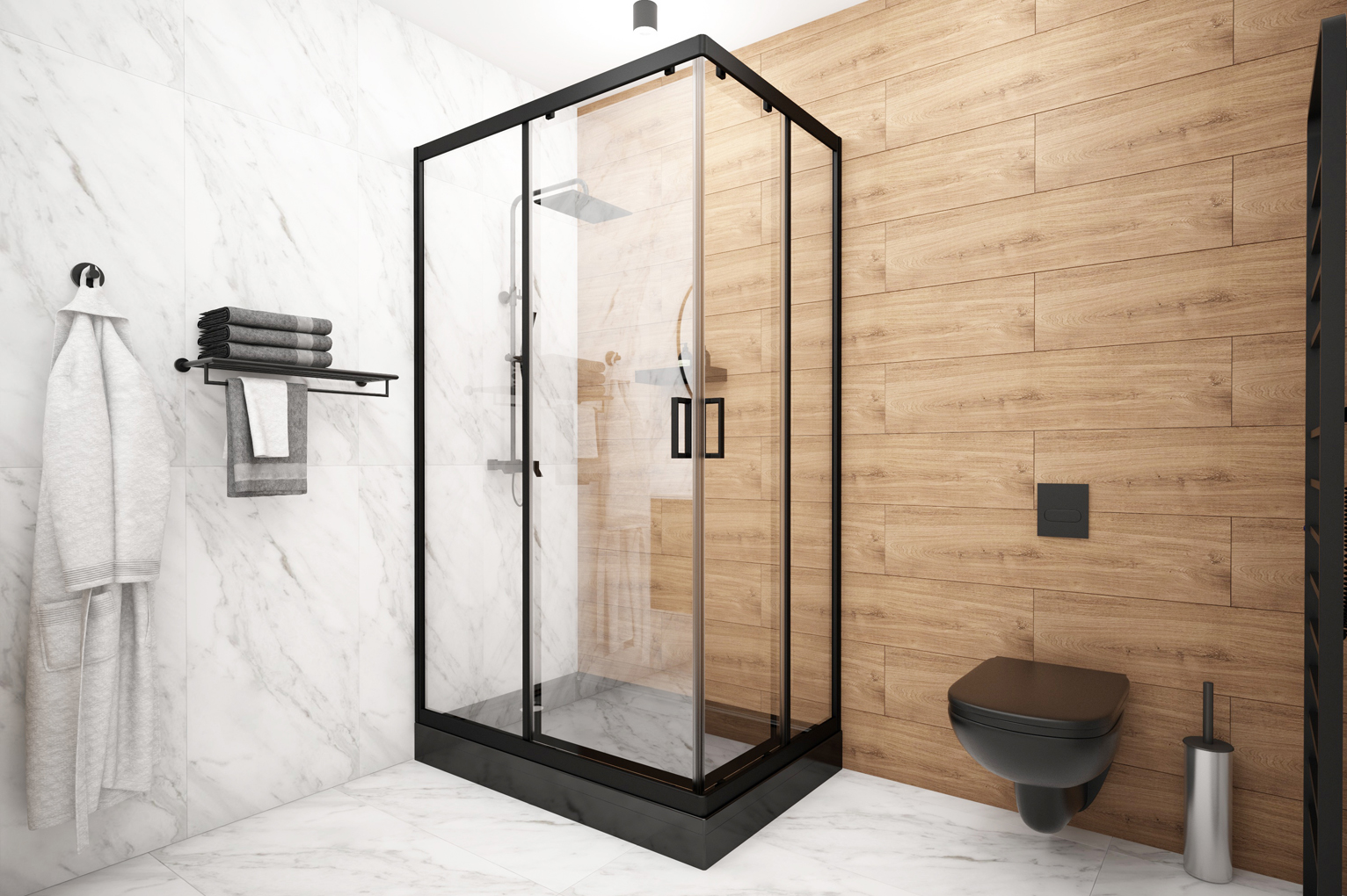 Душевой уголок Метакам Universal PRO Black 120х80х185 прямоугольный, без поддона, прозрачное стекло, черный