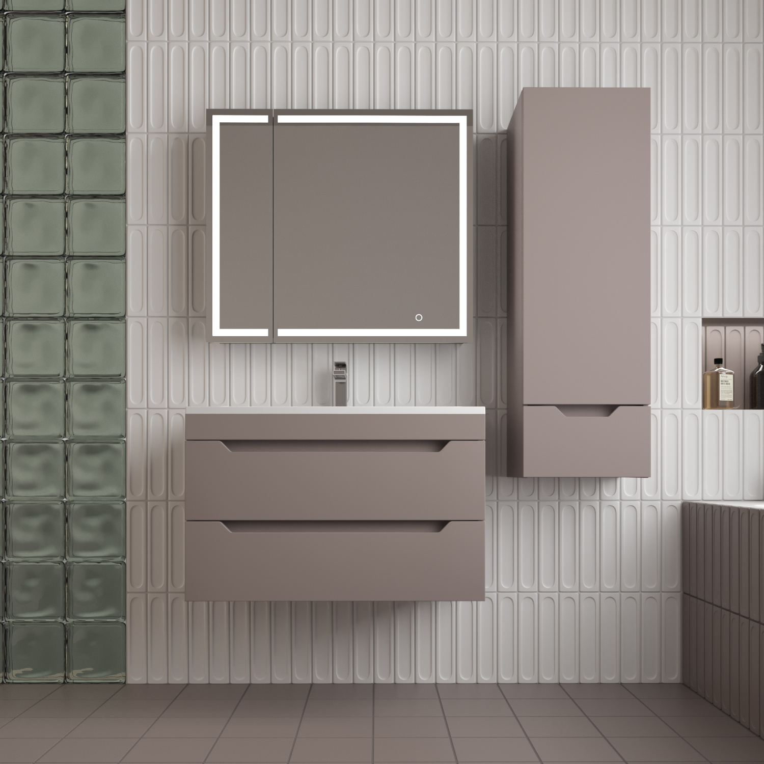 Тумба подвесная Style Line Остин 80 с раковиной Фортуна 80 кварц антрацит, тауп темный