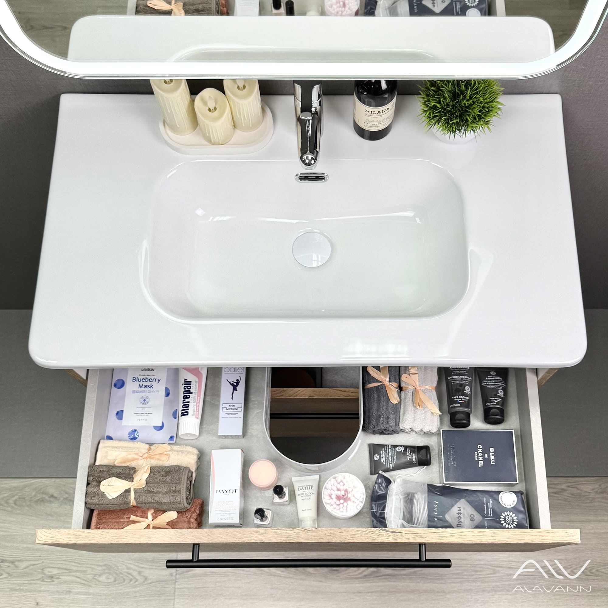 Тумба подвесная Alavann Rondo 80 с раковиной Rado 80, дуб