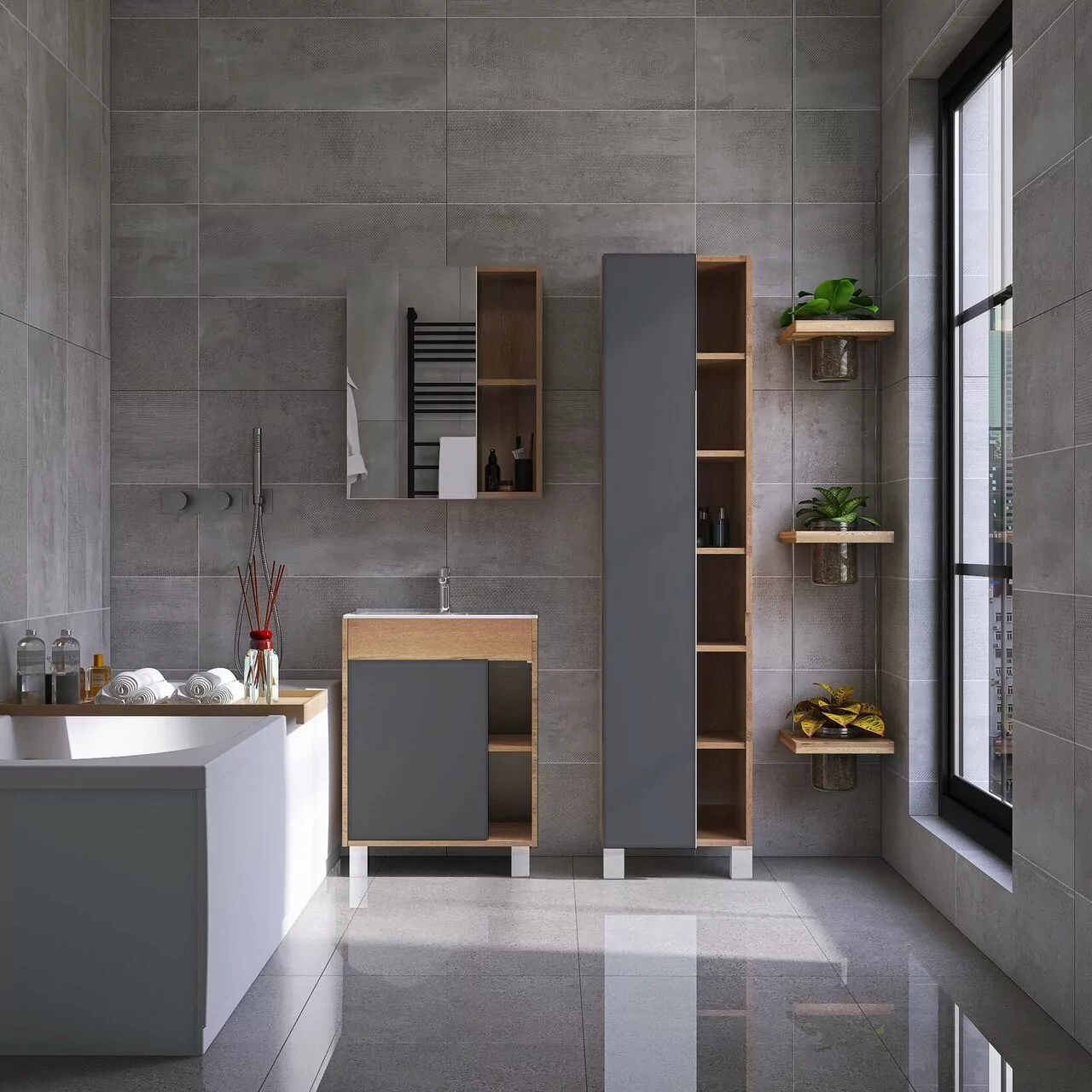 Пенал напольный Viant Бостон 45 L/R графит/дуб вотан