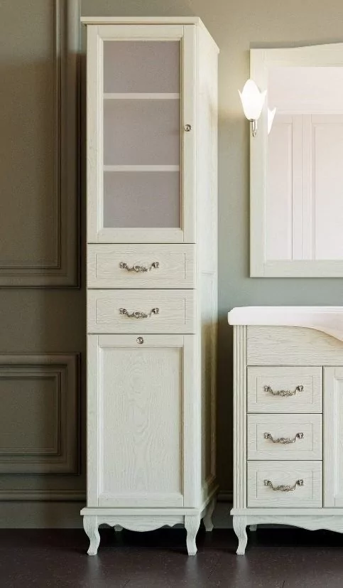 Пенал напольный ValenHouse Эллина 40 L с корзиной, слоновая кость, хром