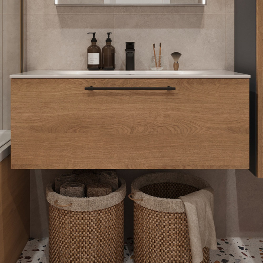 Тумба с раковиной подвесная (100 см) Terminus Venta VEN101001300001O, шпон/дуб