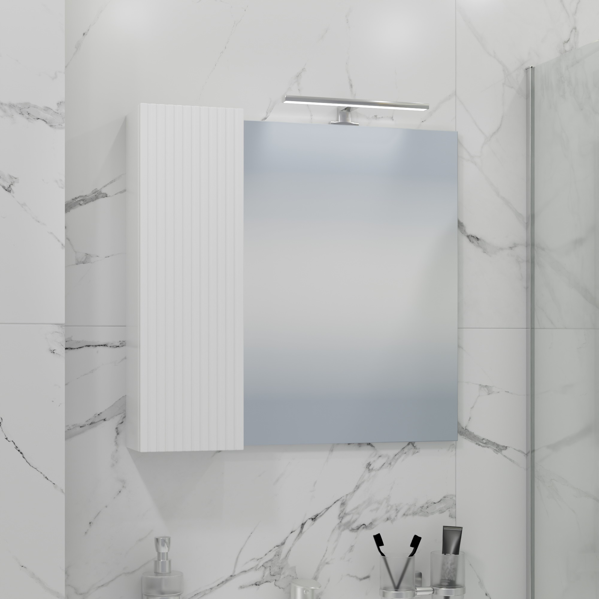 Зеркало с шкафчиком Санта Альтаир 70 L свет, белый