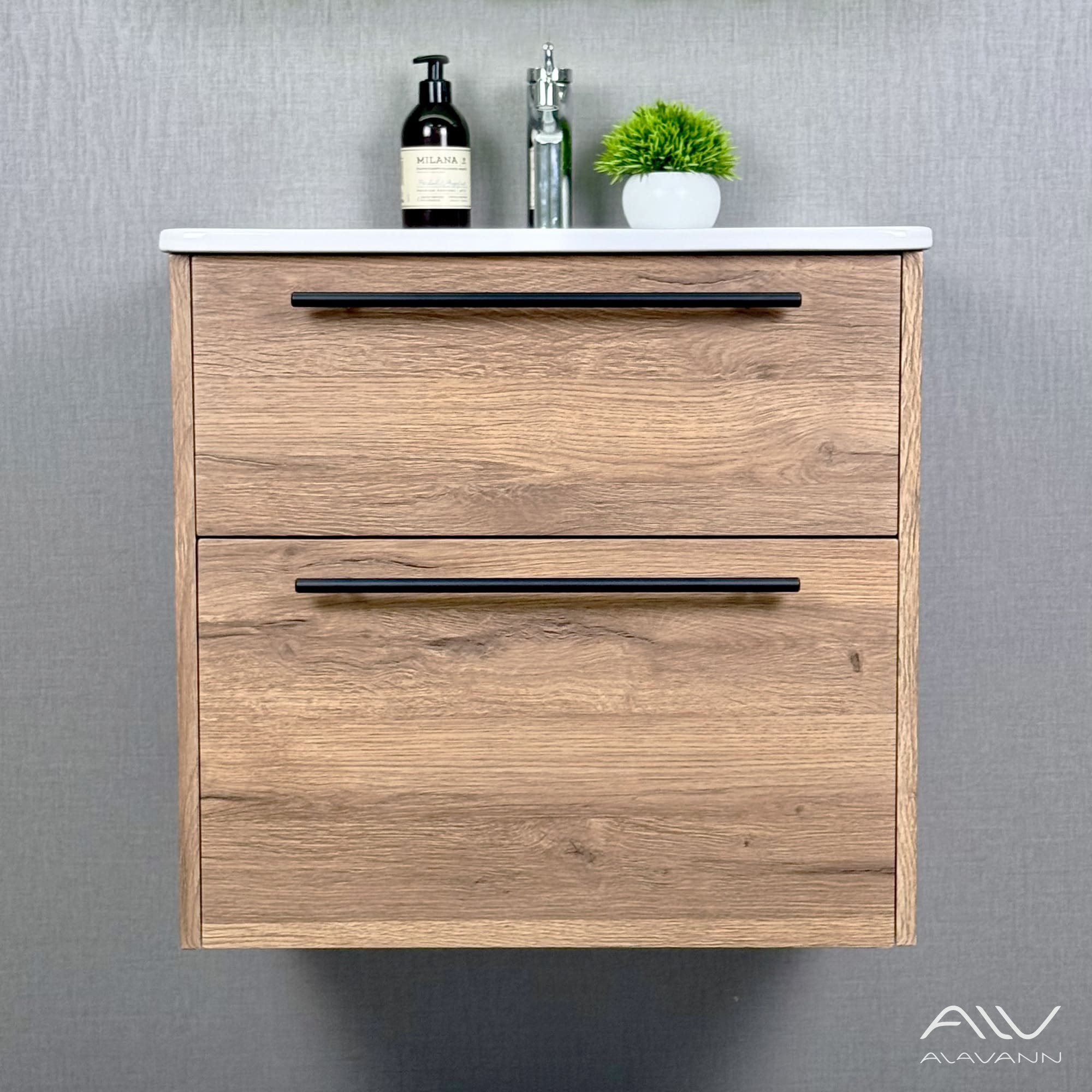 Тумба подвесная Alavann Rondo 60 с раковиной Rado 60, дуб