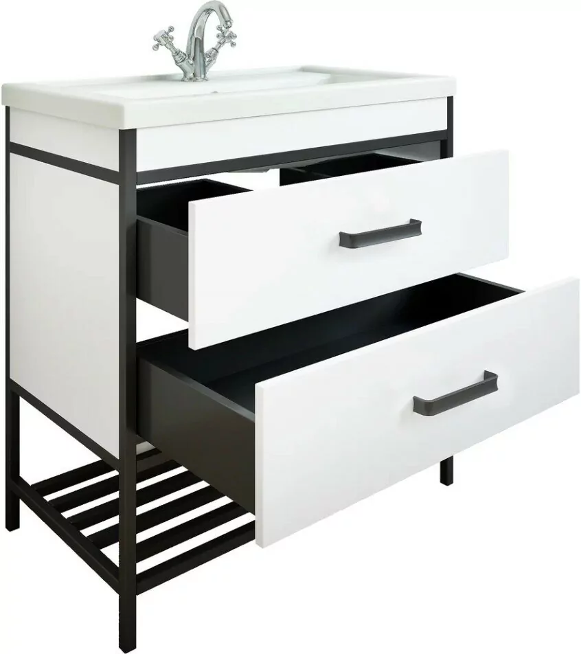 Тумба с раковиной Sanflor Норд 60 напольная, белый, черный муар