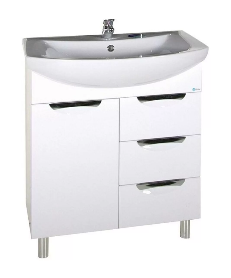 Тумба с раковиной Асб-мебель Мессина 70 напольная, 1 дверь, 3 ящика, белый