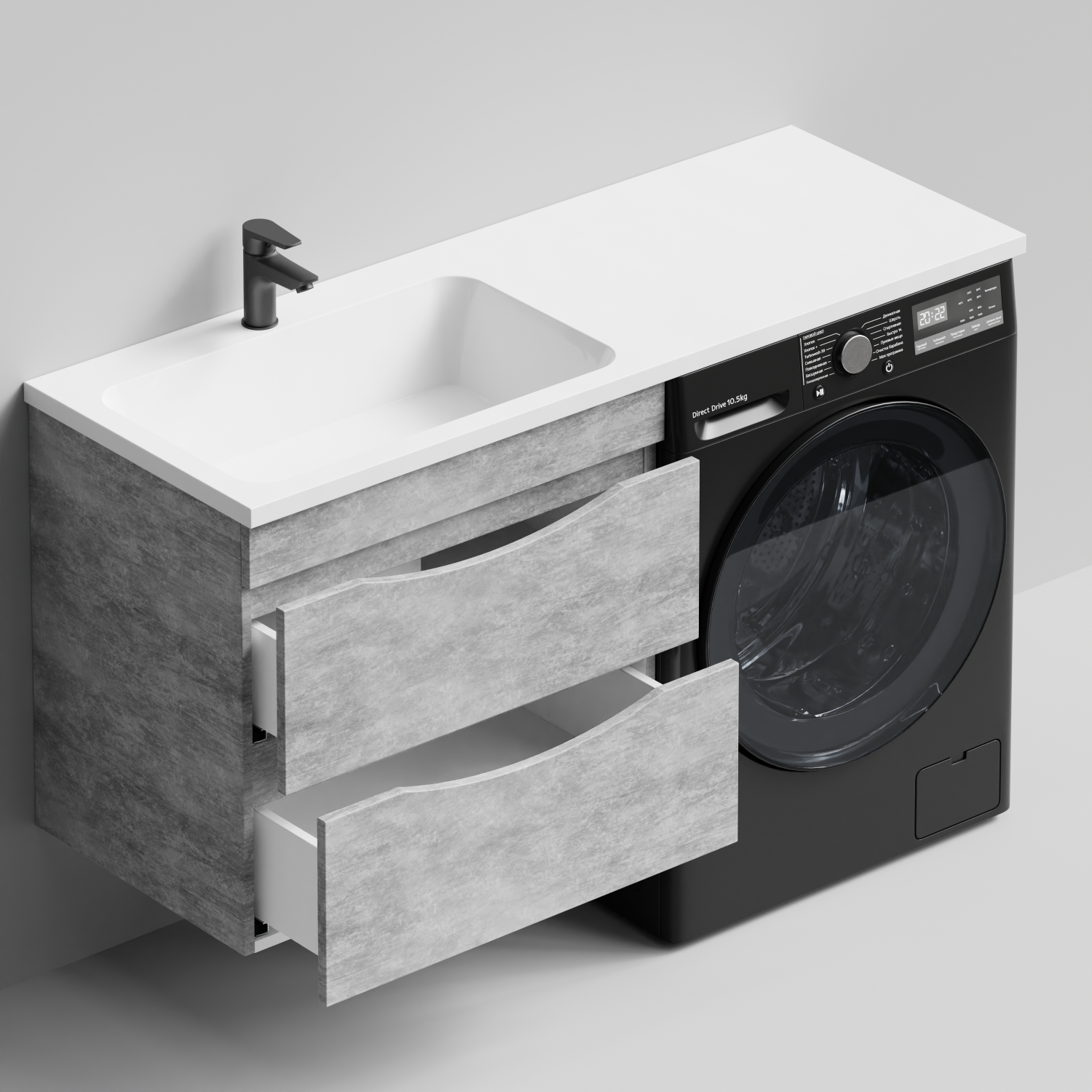 Тумба Vod-ok 68 с раковиной Смайл 130 подвесная, под стиральную машину, левая, Горный камень