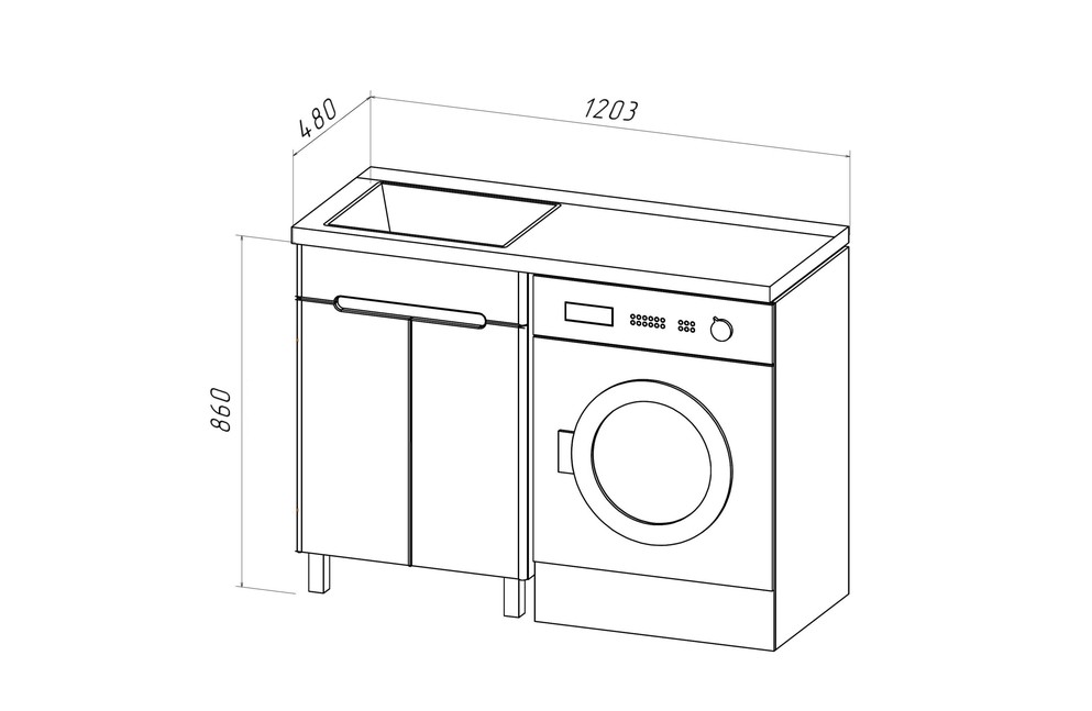 Тумба напольная Runo Парма 60 с раковиной Гамма 120 лайт правое крыло + кронштейн