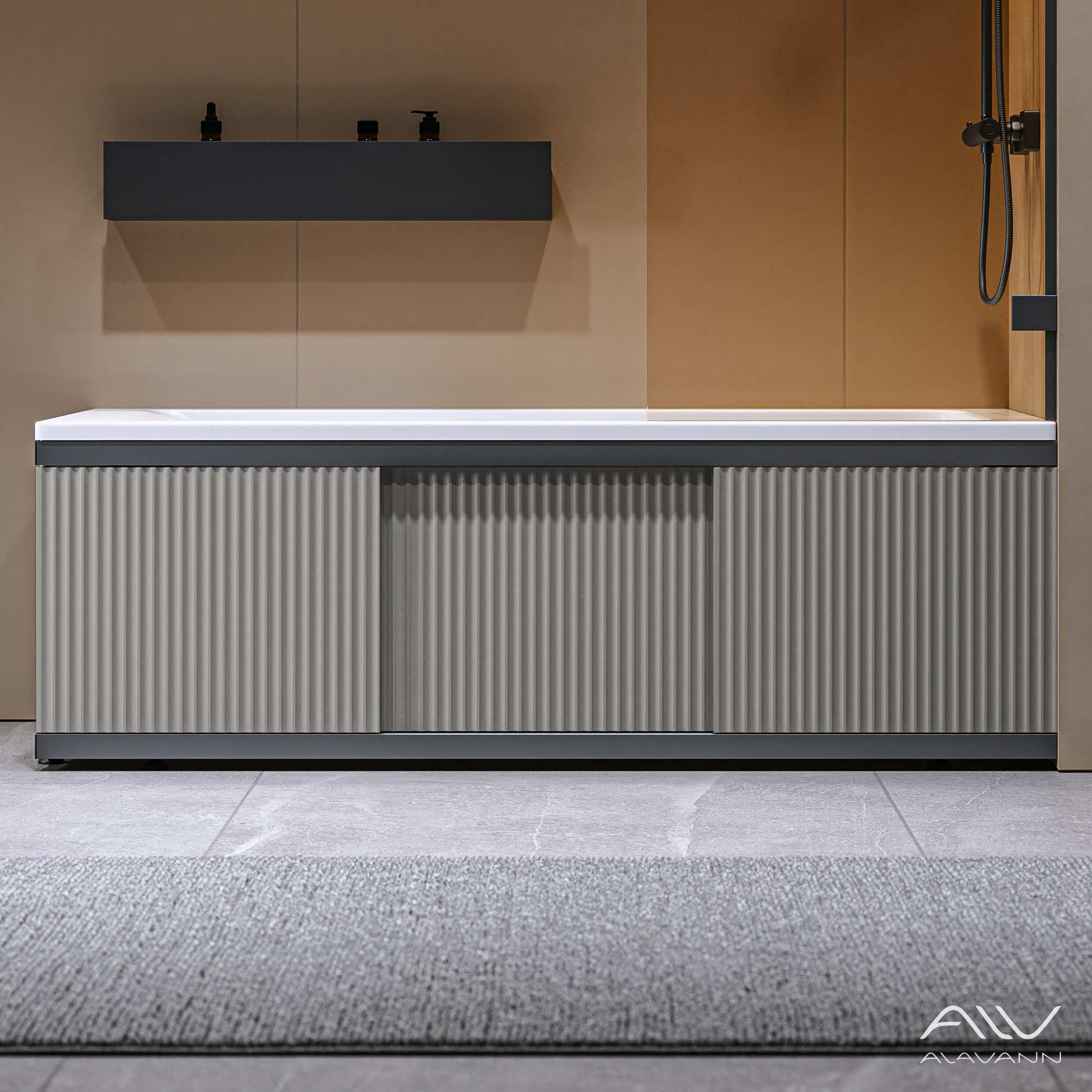 Экран под ванну Alavann Альт Блэк 170 серый с фрезеровкой, из МДФ, раздвижной