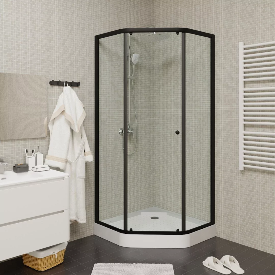 Душевой уголок Parly ZEP91B пятиугольный, с низким поддоном, прозрачное стекло, черный