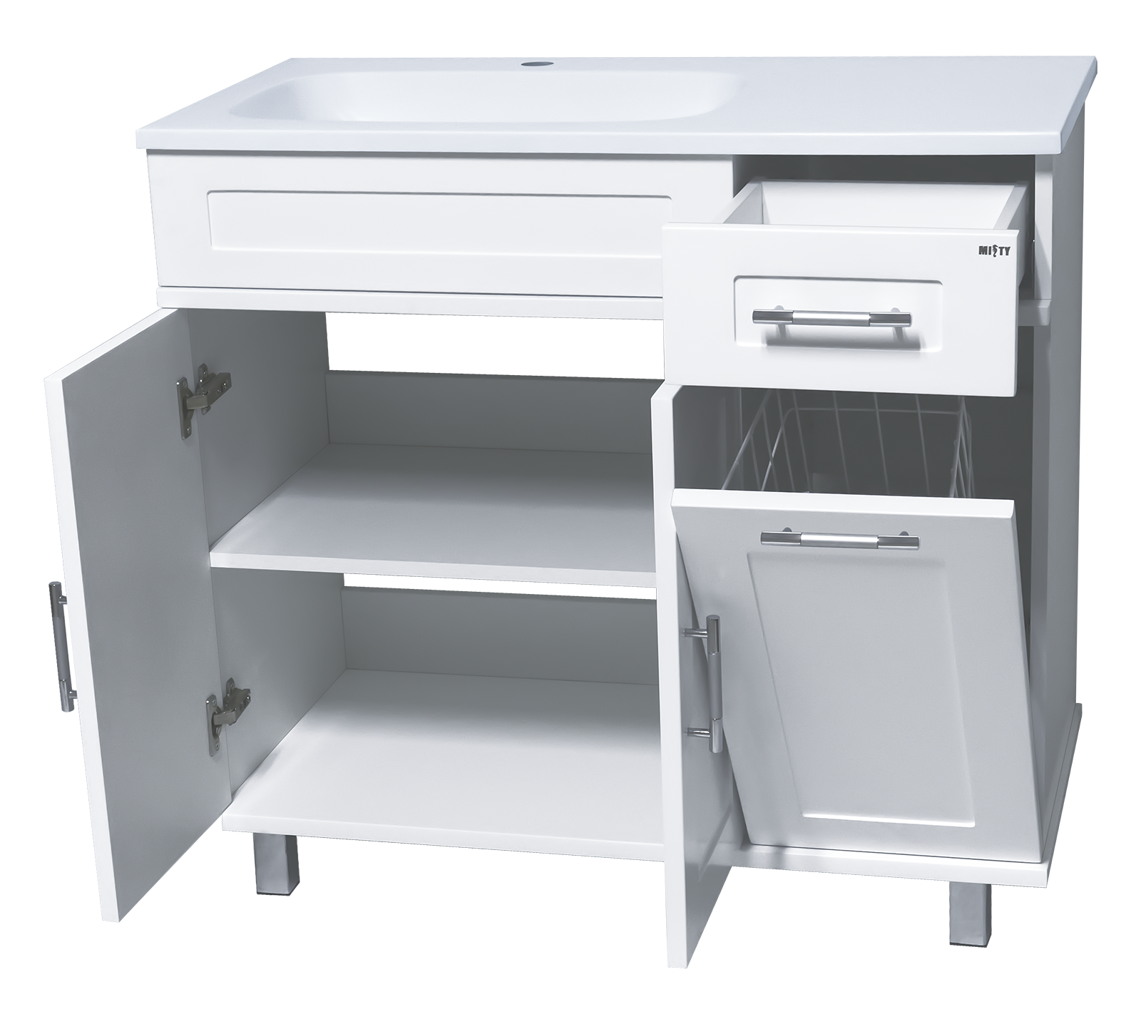 Тумба с раковиной Misty Купер 90 с бельевой корзиной L, белый