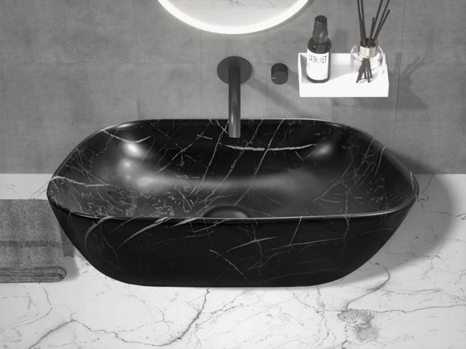 Раковина Ceruttispa CR8217MMB накладная, мрамор матовый черный, прямоугольная 500х395х145