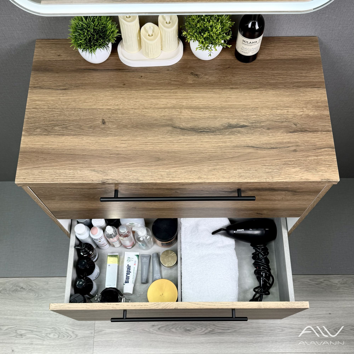 Тумба подвесная Alavann Rondo 80 под накладную раковину, дуб