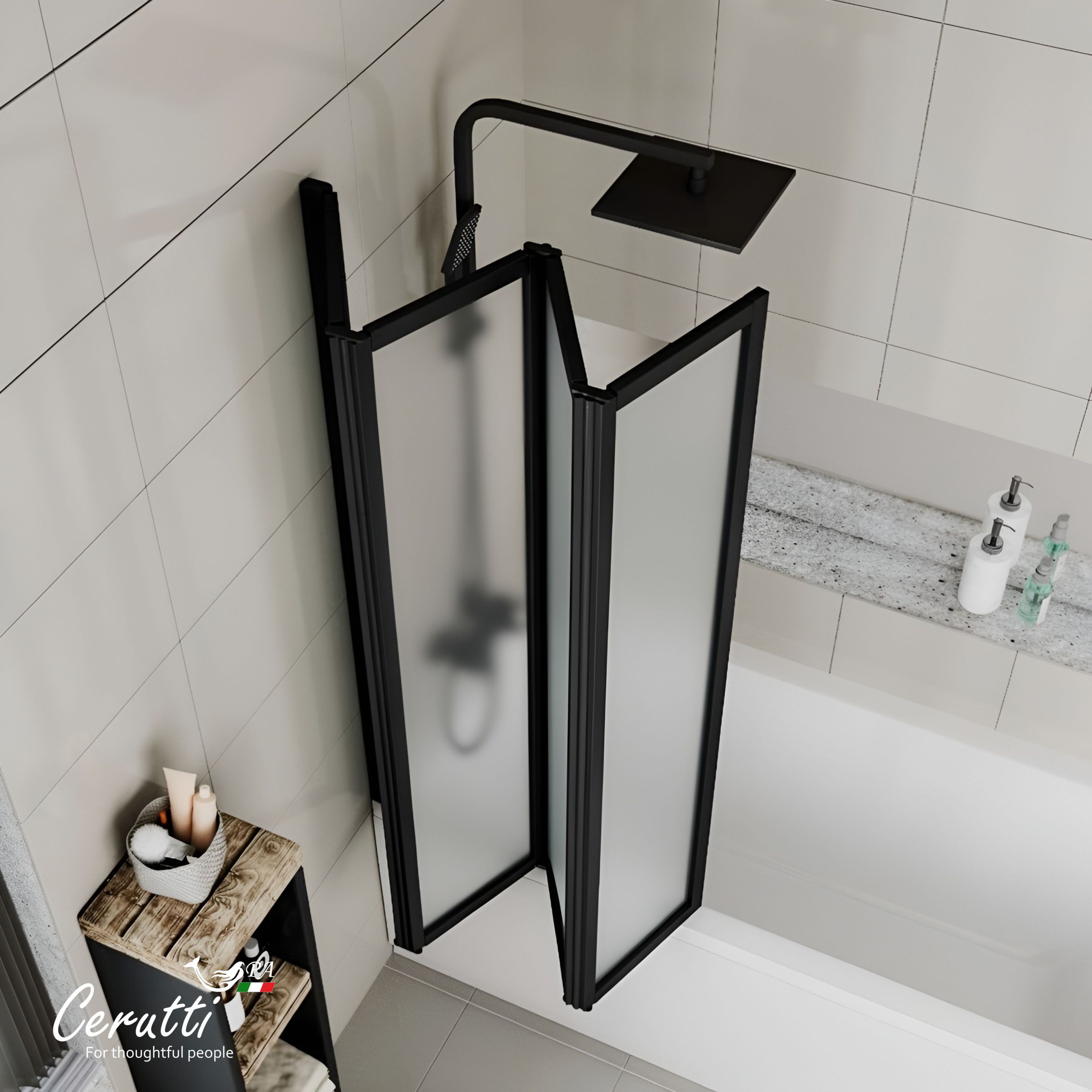 Стеклянная шторка Ceruttispa BOUNA-BF 130х140 профиль черный