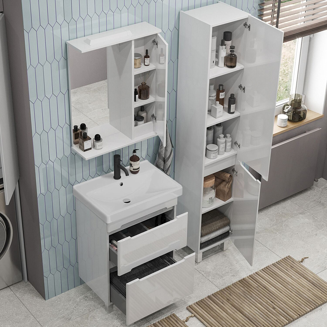 Тумба напольная SanStar Адель 60 с раковиной Фест 60, белая