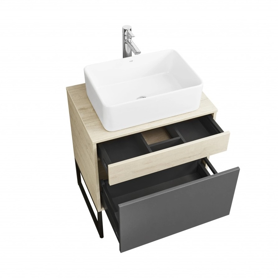 Тумба подвесная Aquaton Лофт Урбан 65 с раковиной MILA 35х50, серый графит, дуб орегон