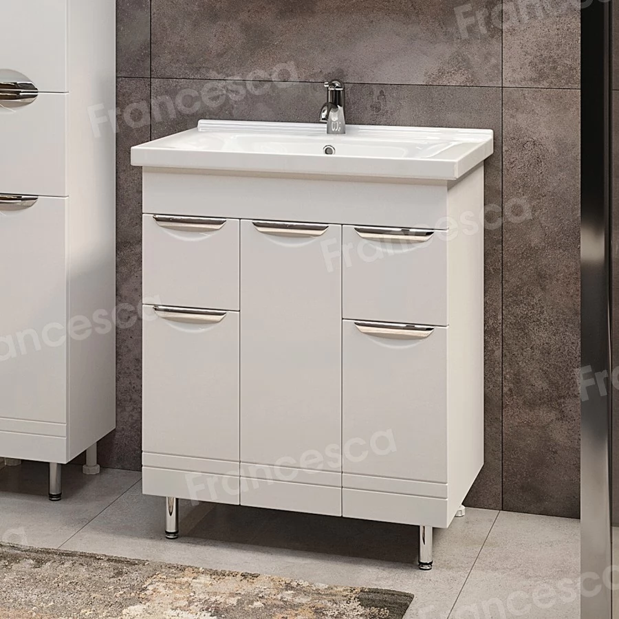 Тумба с раковиной Francesca Доминго М70 напольная, 3 двери, 2 ящика, белая