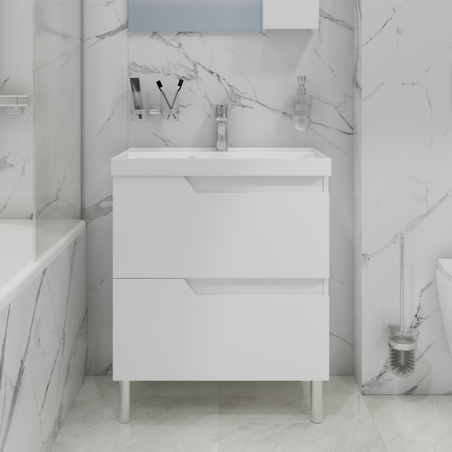 Тумба напольная Санта Антарес 70 с раковиной Астория 70, 2 ящика, белый